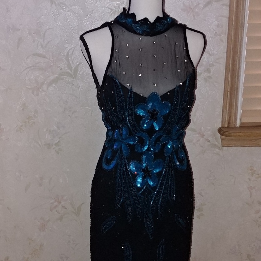 Vintage Formal Gown\ black and turquoise